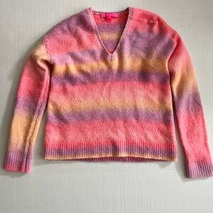 Cozy Lily Pulitzer Pink and Purple V-Neck Sweater with Fuzzy Texture
